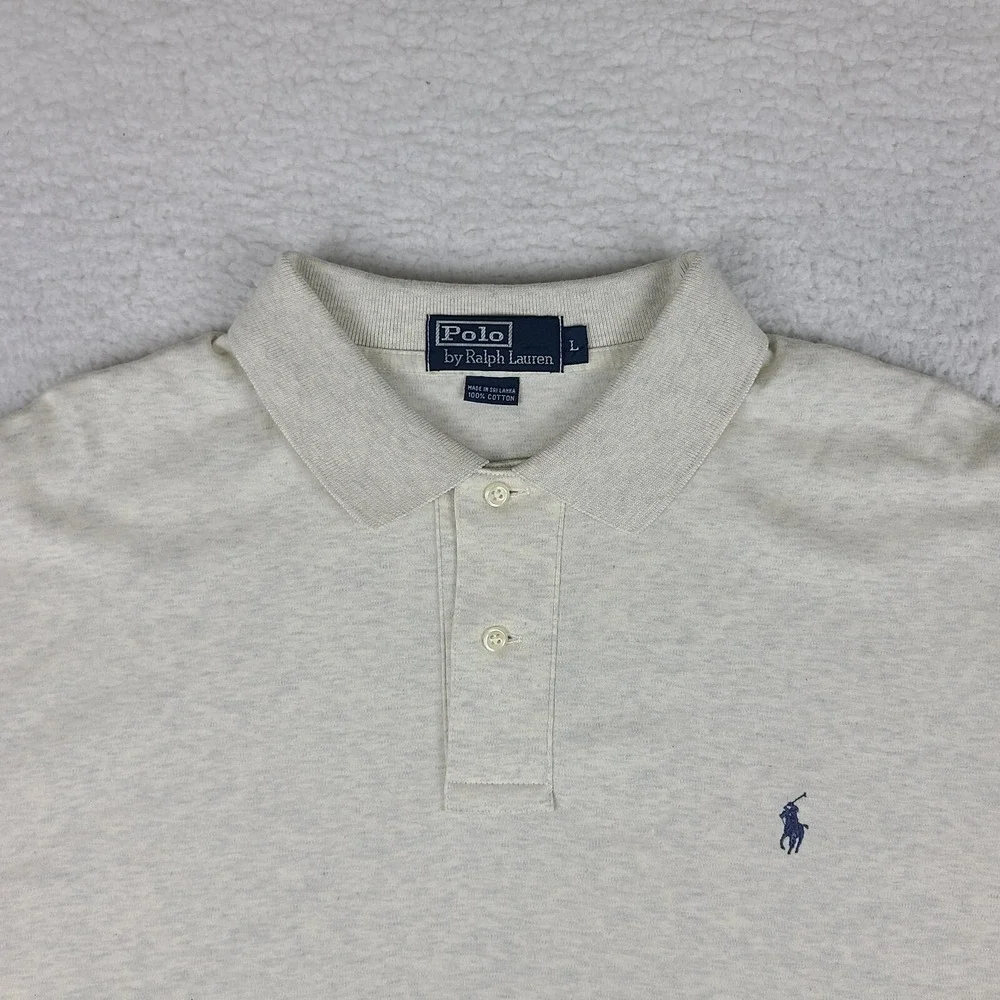 Polo Ralph Lauren Polo Shirt Mens Large Beige‎ 100% Cotton Performance Vintage